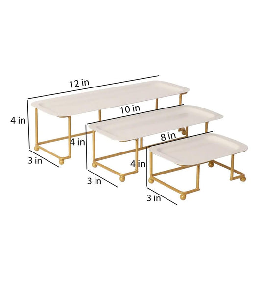 Bakewareind Platter Stand Set White & Gold Set of 3 - Bakeware India