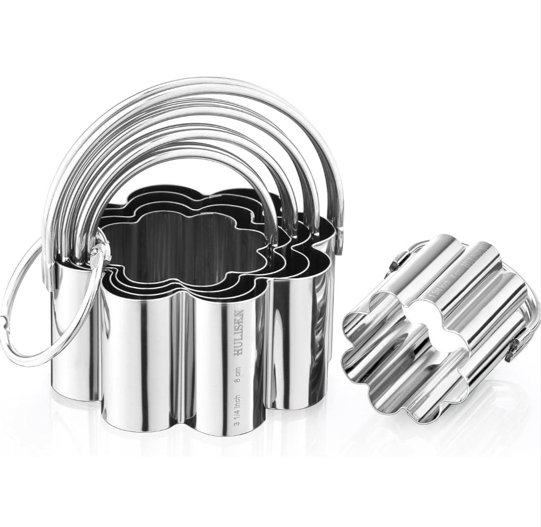 Bakewareind Professional Stainless Steel Round Cookie Cutters Tool with Ring Handle, 5pcs { Select Design } - Bakeware India