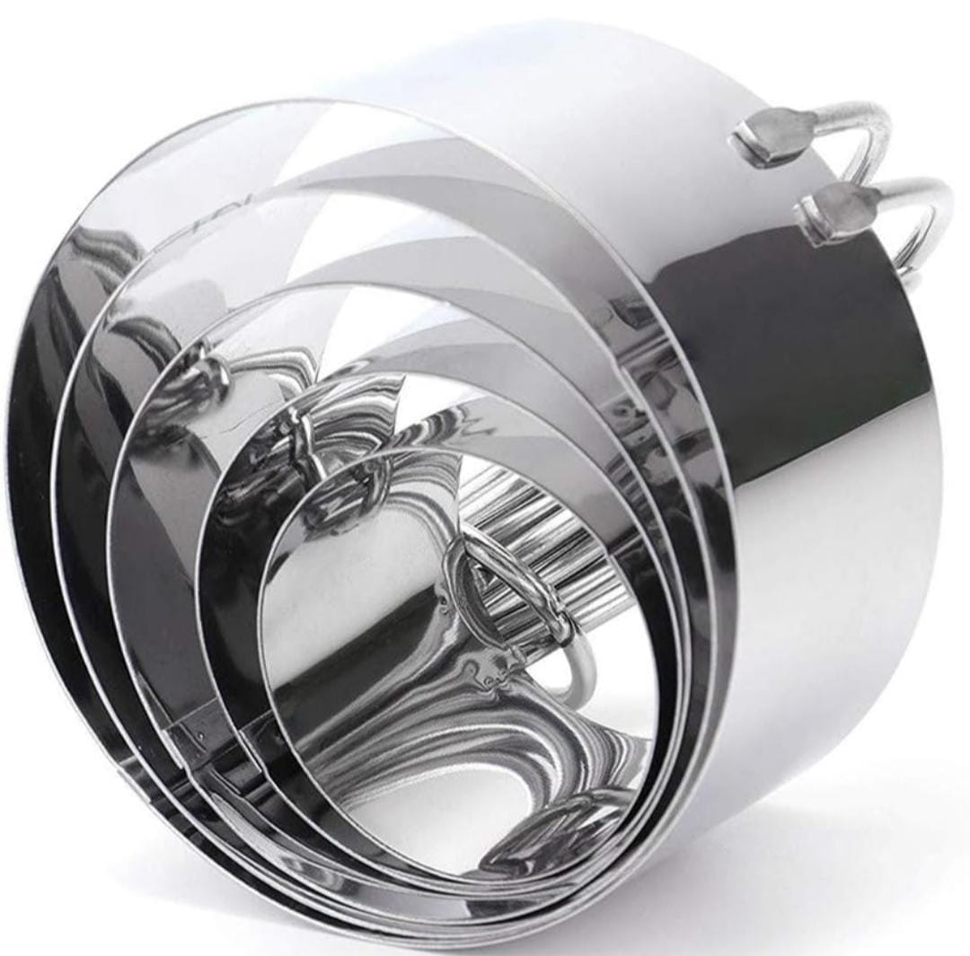 Bakewareind Professional Stainless Steel Round Cookie Cutters Tool with Ring Handle, 5pcs { Select Design } - Bakeware India