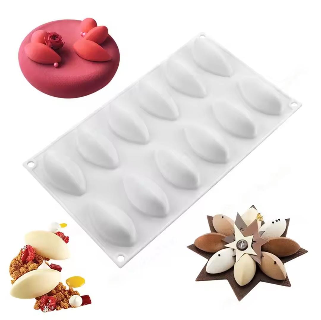 Bakewareind Quenelle Shaped Silicone Mould, 12 Cavity - Bakeware India