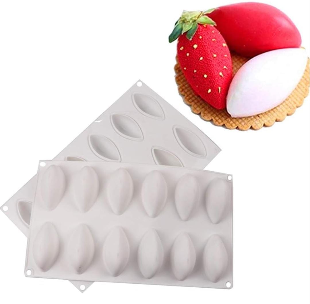 Bakewareind Quenelle Shaped Silicone Mould, 12 Cavity - Bakeware India