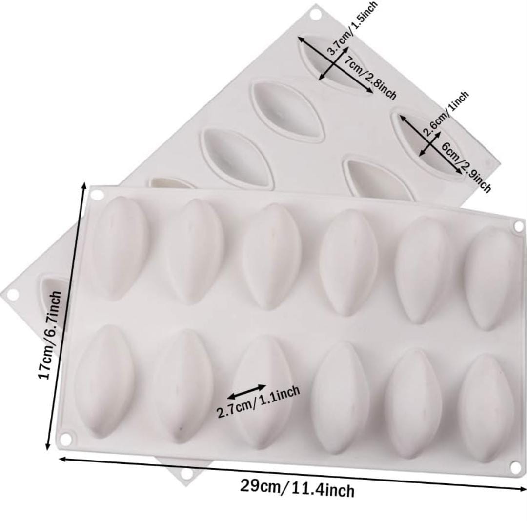 Bakewareind Quenelle Shaped Silicone Mould, 12 Cavity - Bakeware India