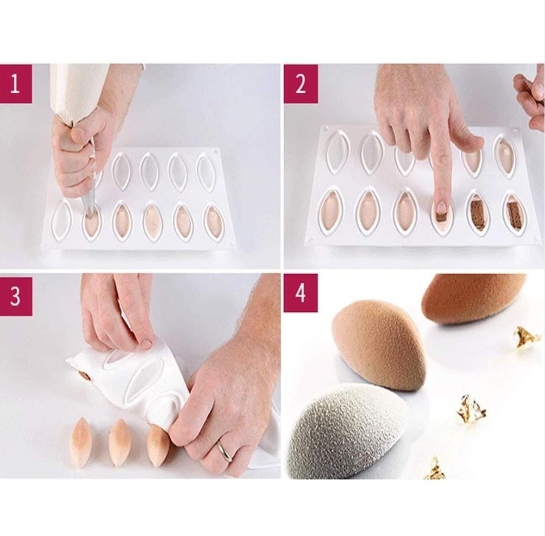 Bakewareind Quenelle Shaped Silicone Mould, 12 Cavity - Bakeware India