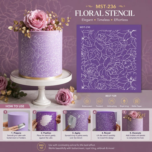 Bakewareind Rose Affair Reusable Fabric Mesh Cake Decorating Stencil - Bakeware India
