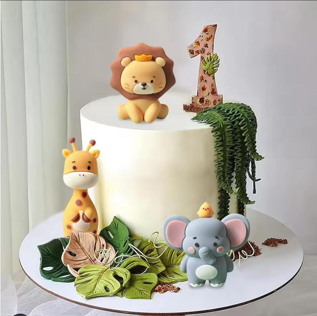 Bakewareind Safari Wild Animals - Lion, Elephant & Giraffe Toy Cake Decoration Cake Topper - Bakeware India