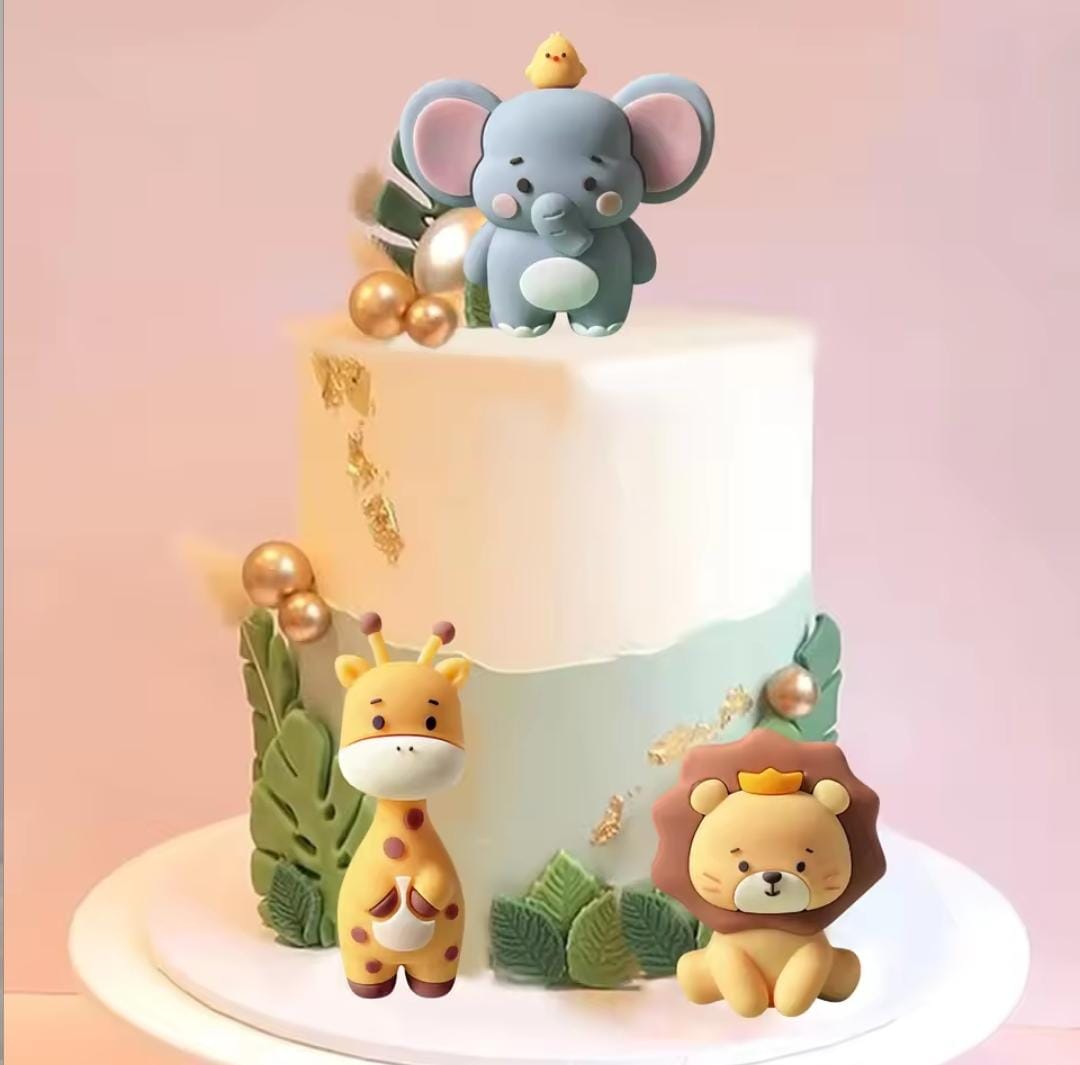 Bakewareind Safari Wild Animals - Lion, Elephant & Giraffe Toy Cake Decoration Cake Topper - Bakeware India