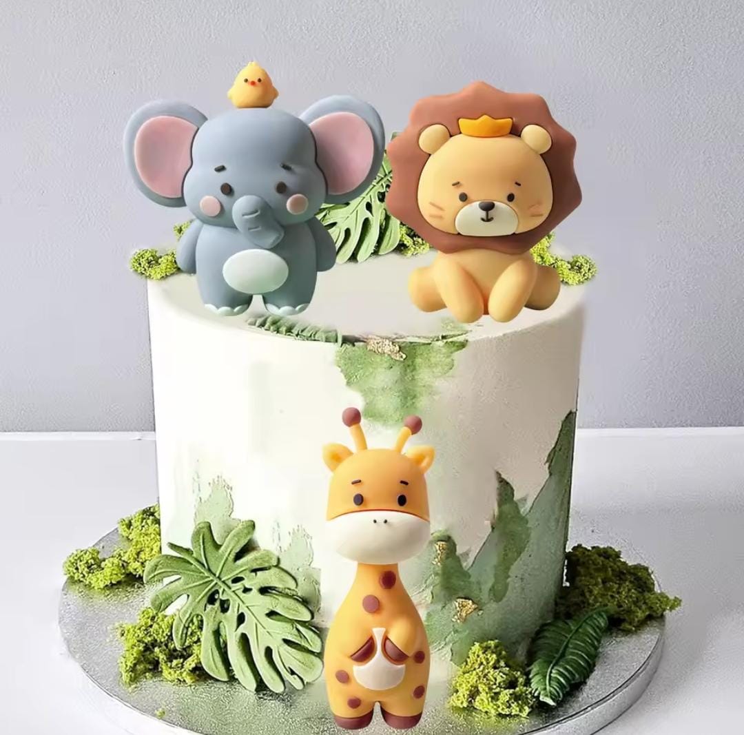 Bakewareind Safari Wild Animals - Lion, Elephant & Giraffe Toy Cake Decoration Cake Topper - Bakeware India