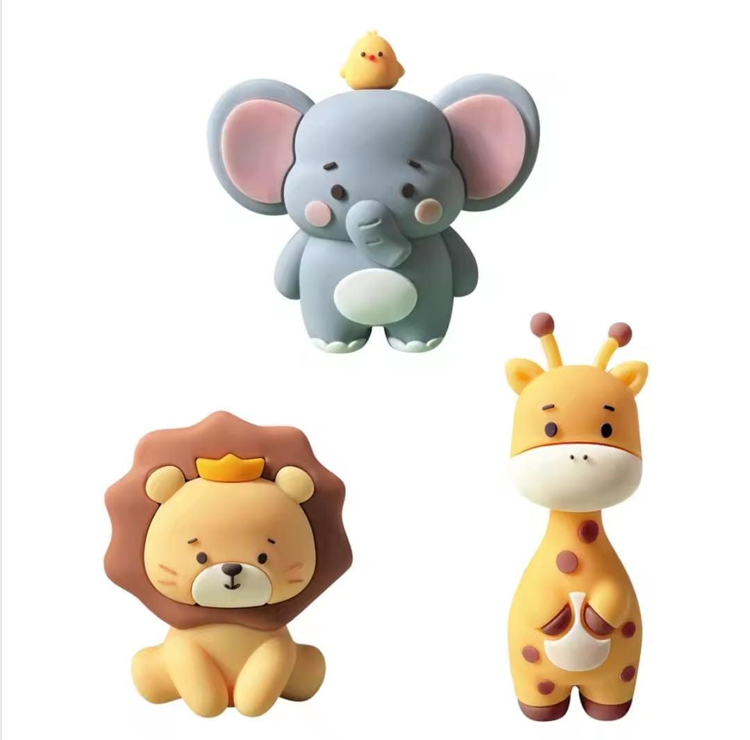 Bakewareind Safari Wild Animals - Lion, Elephant & Giraffe Toy Cake Decoration Cake Topper - Bakeware India
