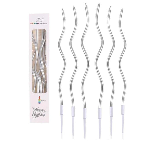 Bakewareind Slender Silver Metallic plated Cake Candles 6pc - Bakeware India