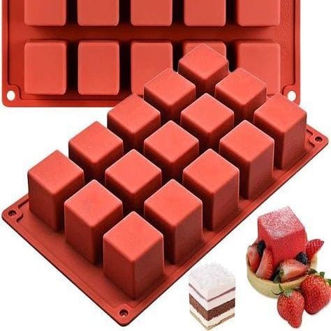 Bakewareind Square Mousse Cube Silicone Cake Mould, 15 cavity - Bakeware India