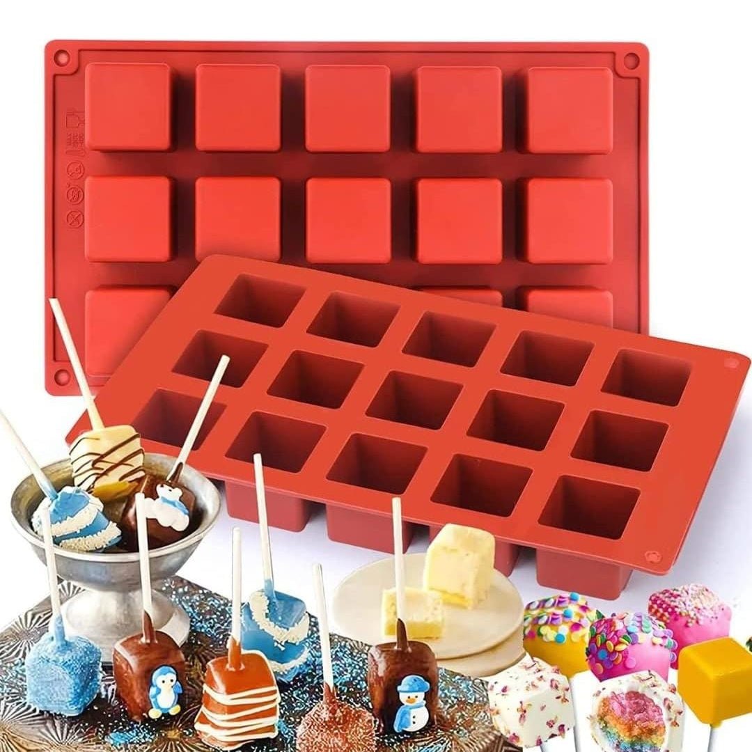 Bakewareind Square Mousse Cube Silicone Cake Mould, 15 cavity - Bakeware India