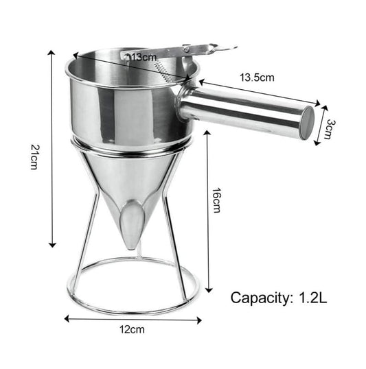Bakewareind Stainless Steel Chocolate Wax Pouring Funnel With Stand Dispenser - Bakeware India