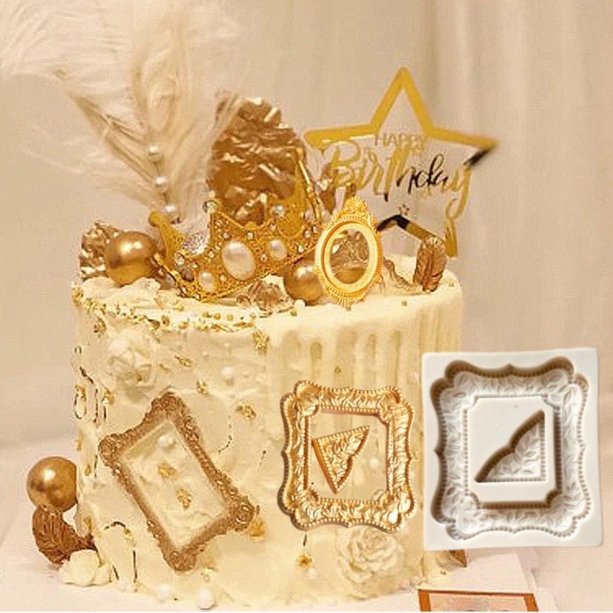 Bakewareind Vintage Square frame silicone fondant mould cake decoration - Bakeware India