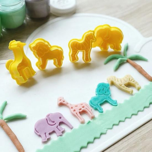 Bakewareind Zoo Animal Lion, Elephant, Zebra & Giraffe Cookie Plunger ,4pc - Bakeware India