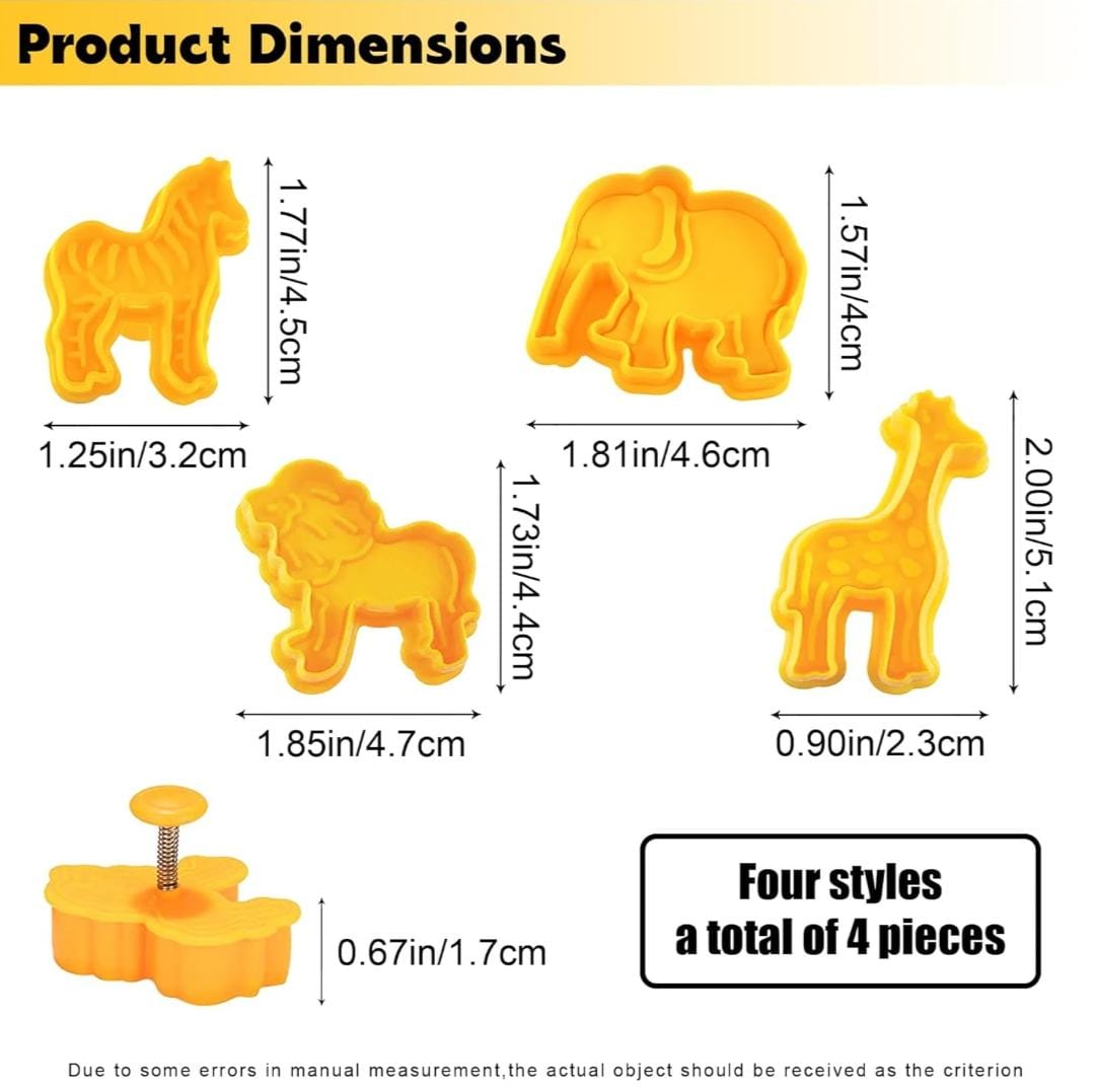 Bakewareind Zoo Animal Lion, Elephant, Zebra & Giraffe Cookie Plunger ,4pc - Bakeware India