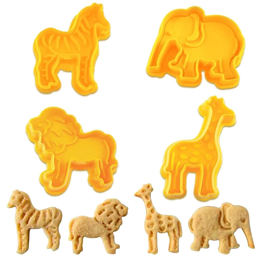 Bakewareind Zoo Animal Lion, Elephant, Zebra & Giraffe Cookie Plunger ,4pc - Bakeware India