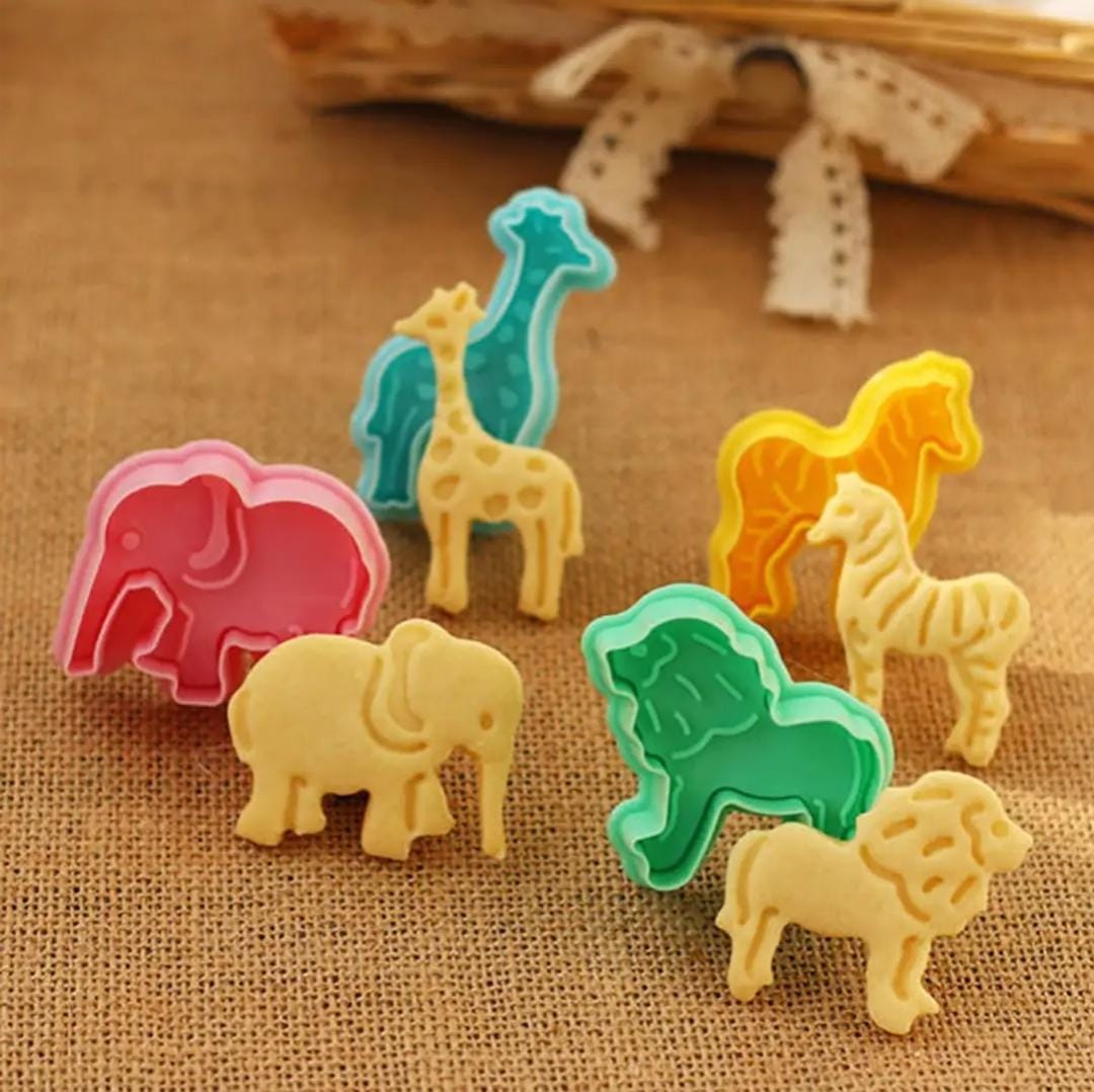 Bakewareind Zoo Animal Lion, Elephant, Zebra & Giraffe Cookie Plunger ,4pc - Bakeware India