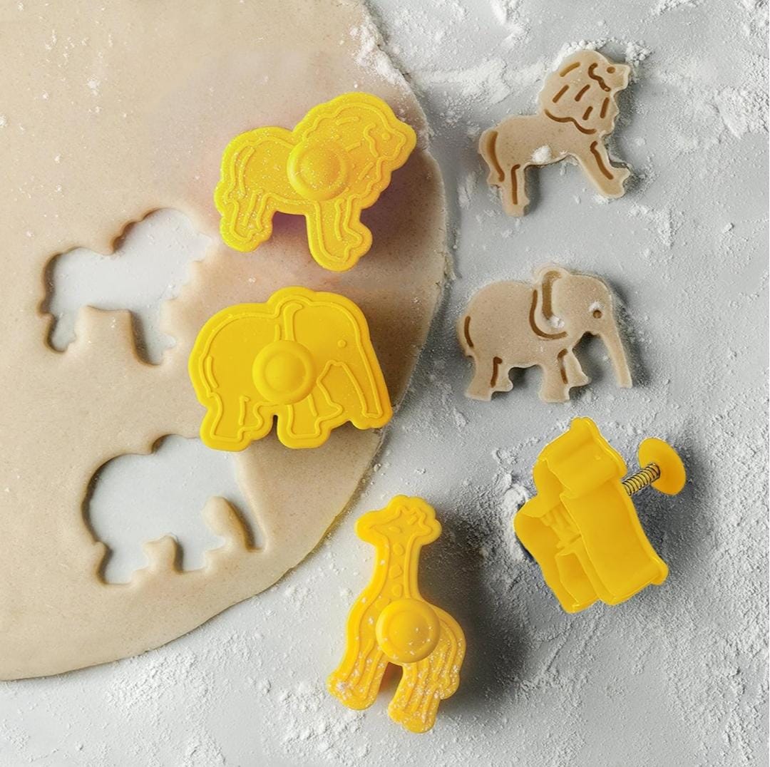 Bakewareind Zoo Animal Lion, Elephant, Zebra & Giraffe Cookie Plunger ,4pc - Bakeware India
