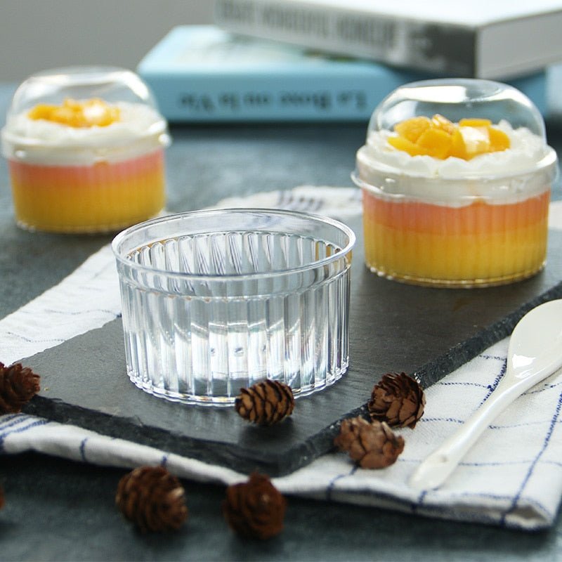 Bakewareindia Transparent Round Ramekin Mousse Cups with Lids, Dessert Cups, Pudding Cups Mini Parfait Cups (Pack of 10) - Bakeware India
