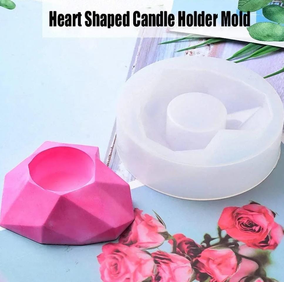 Lyba Moulds 3D Heart Concrete Resin Jar Pot Planter Candle Silicone Mould - Bakeware India
