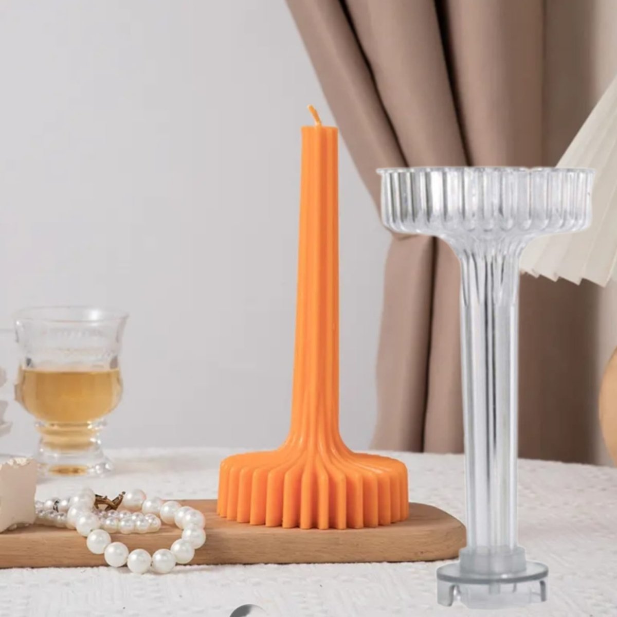 Lyba moulds 3D Lamp Ribbed Geometric Pillar Disc Polycarbonate Candle Mould - Bakeware India