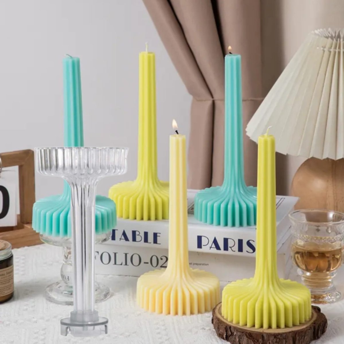 Lyba moulds 3D Lamp Ribbed Geometric Pillar Disc Polycarbonate Candle Mould - Bakeware India