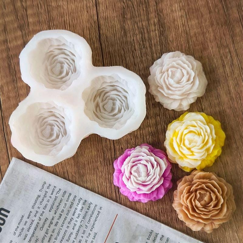 Lyba Moulds 3D Rose Peony Flower Candle Silicone Mould, 3 Cavity - Bakeware India