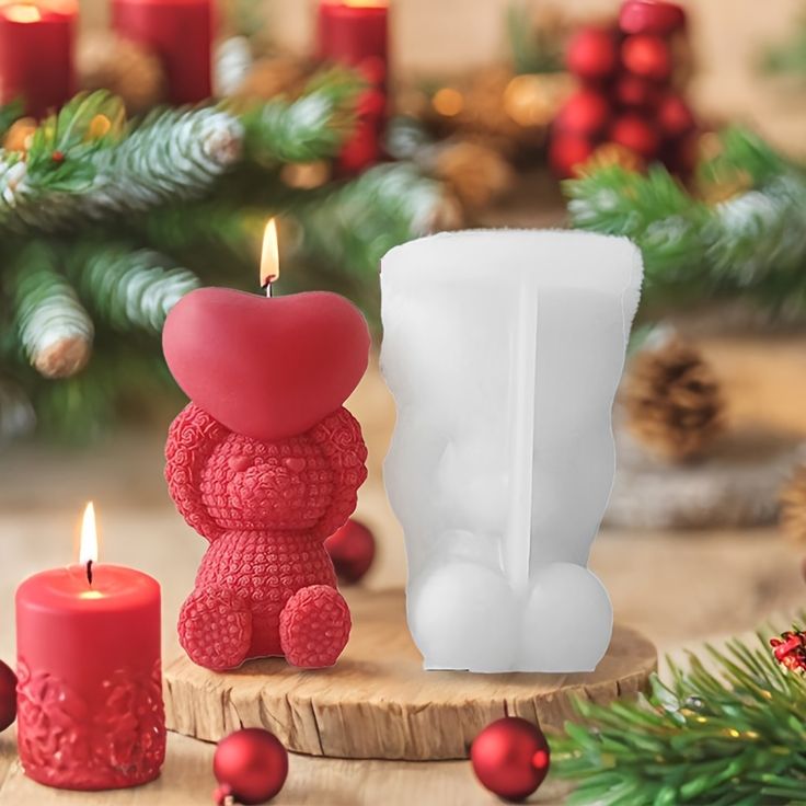Lyba moulds 3D Sitting Heart Teddy Bear Silicone Mould for Candle Chocolate - Bakeware India