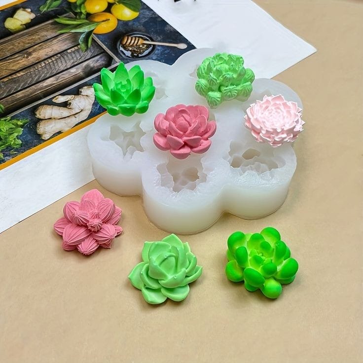 Lyba moulds 3D Succulent Plant Flower Silicone Mould for Candle Chocolate, 7 Cavity - Bakeware India