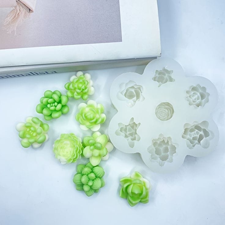 Lyba moulds 3D Succulent Plant Flower Silicone Mould for Candle Chocolate, 7 Cavity - Bakeware India