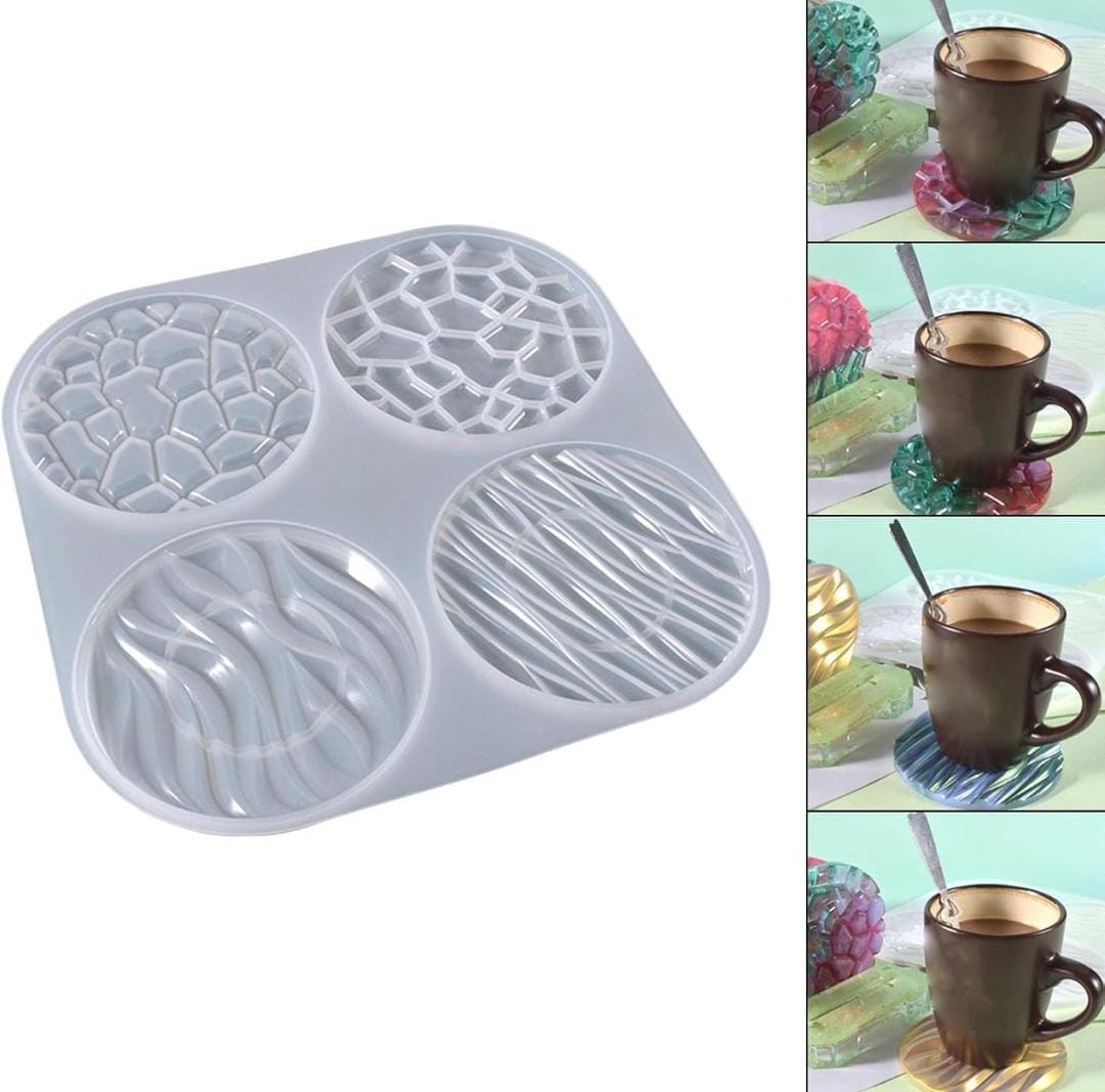 Lyba Moulds Designer Coaster Resin Silicone Mould 4 Cavity - Bakeware India