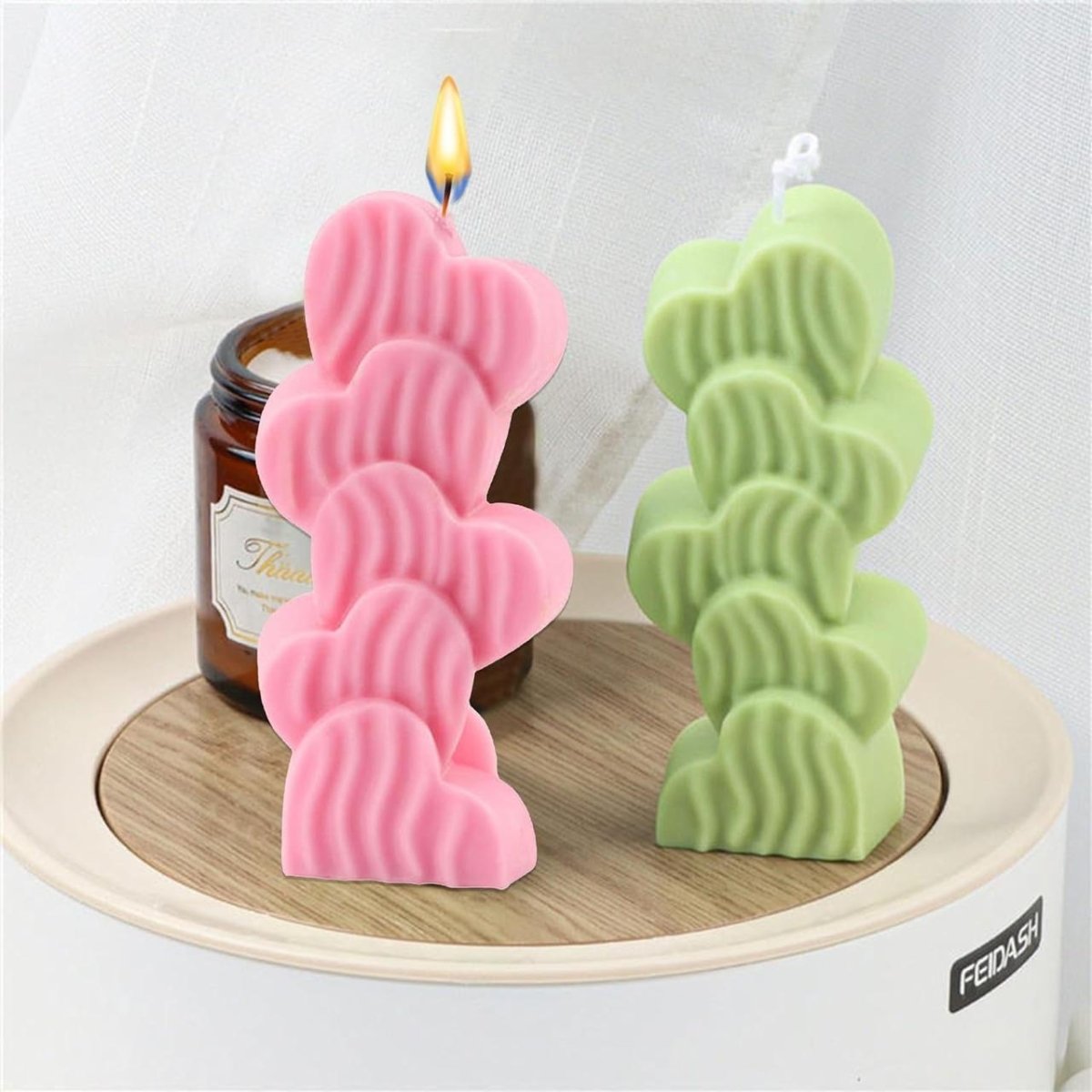 Lyba Moulds Heart Pillar Candle Silicone Mould, 2 Cavity - Bakeware India