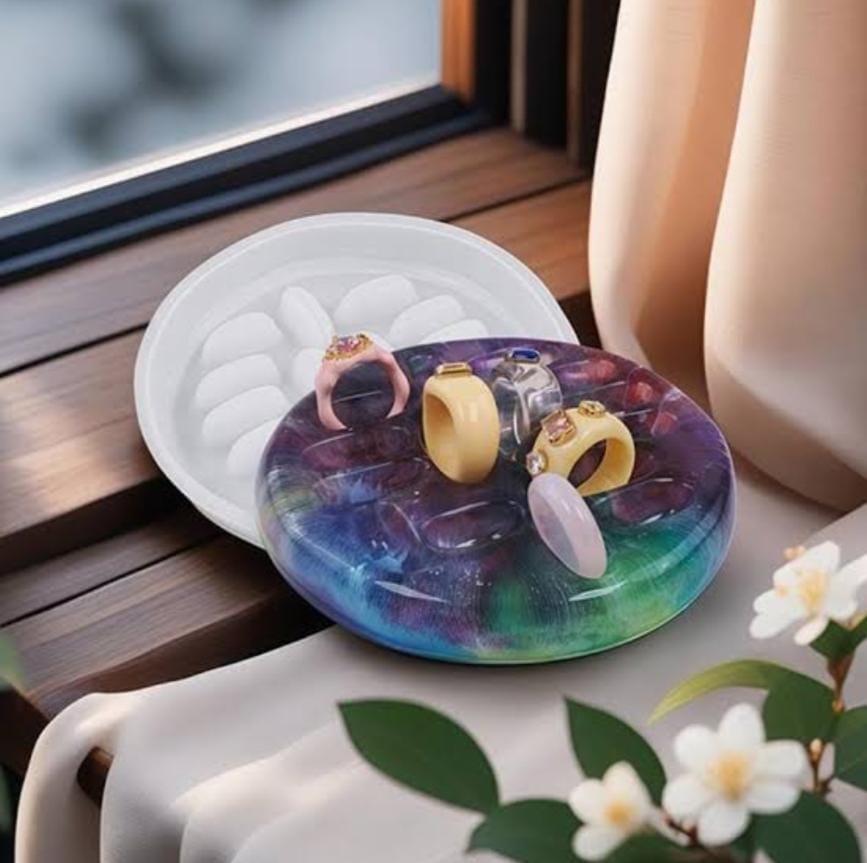 Lyba Moulds Mini Round Ring Holder Tray Epoxy Resin Candle Silicone Mould - Bakeware India