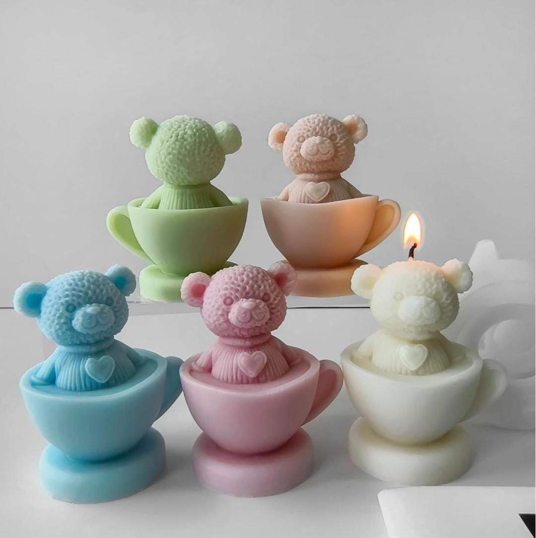 Lyba moulds Teddy Bear Teacup Candle Silicone Mould - Bakeware India