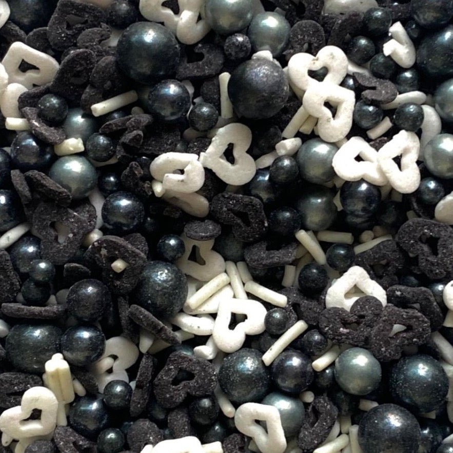 Bakewareind Black White Heart Pearl Mix Edible Sprinkles Veg,100gram - Bakewareindia