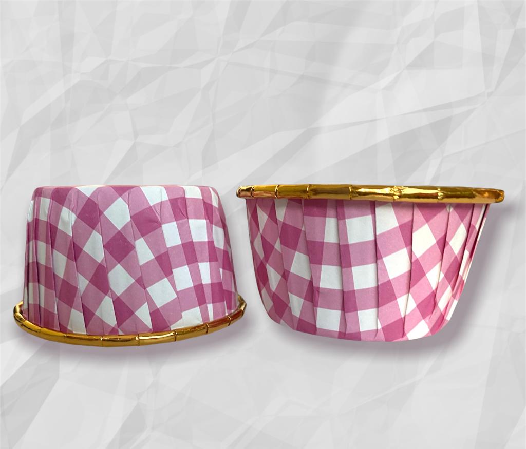 Bakewareind Check Print Metallic Muffin cupcake bake liner,50pc - Bakewareindia