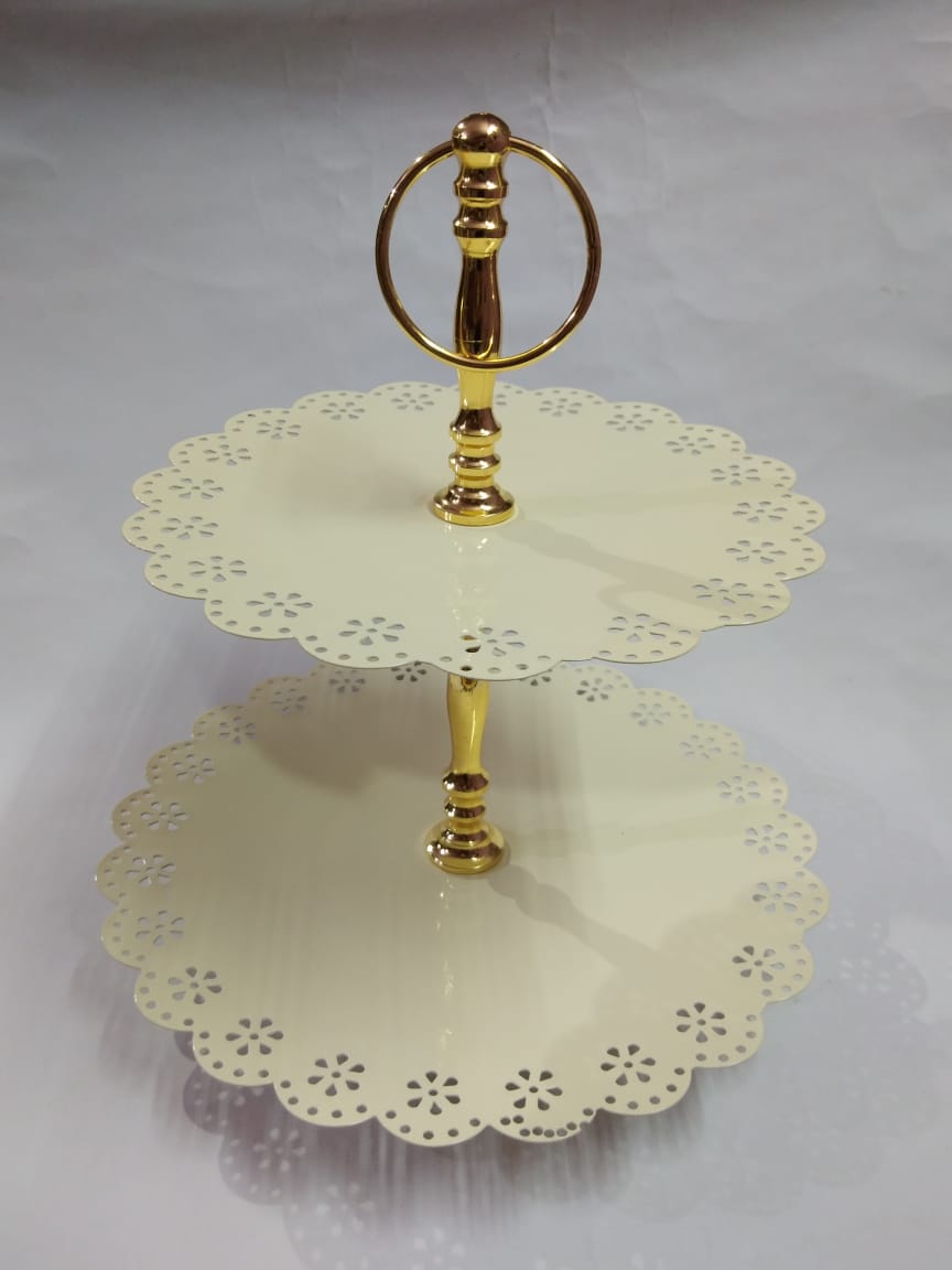 Bakewareind Double Tier White Desset Cake Stand - Bakewareindia