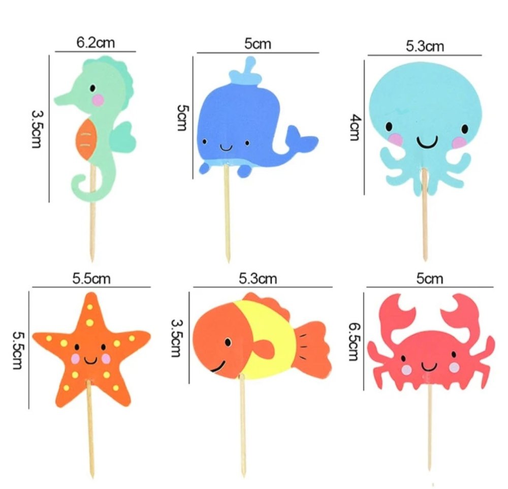 Bakewareind Fish Theme Cake Topper ,7 Pcs - Bakeware India