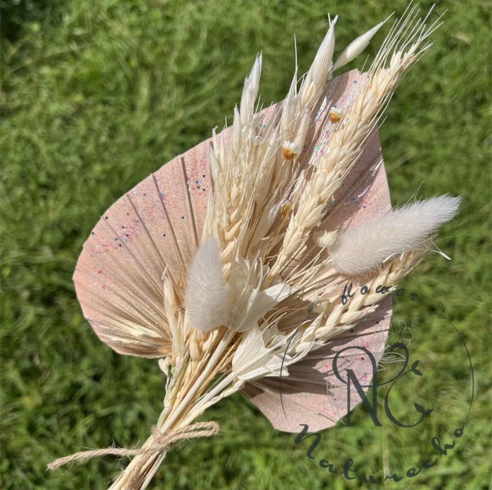 Bakewareind Glittery Rose Pink Palm Leaf Dried Flower Bouquet - Bakewareindia