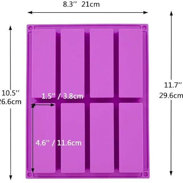 Bakewareind Granola Bar Rectangle Silicone Candy Molds Chocolate Bar Mould, 8 Cavity - Bakewareindia