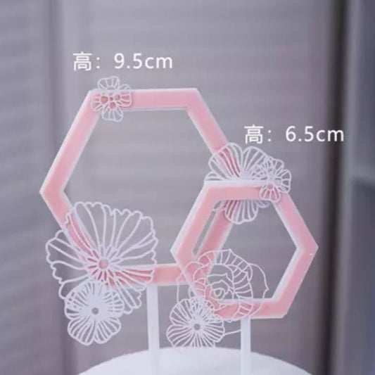 Bakewareind Hexagon Frame Cake Topper, 2 Pc - Bakewareindia