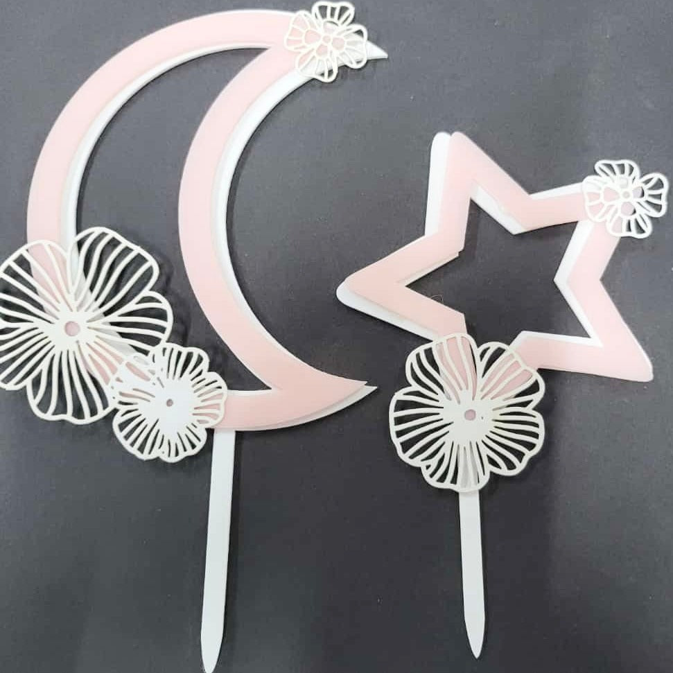 Bakewareind Moon Star Cake Topper, 2 Pc - Bakewareindia