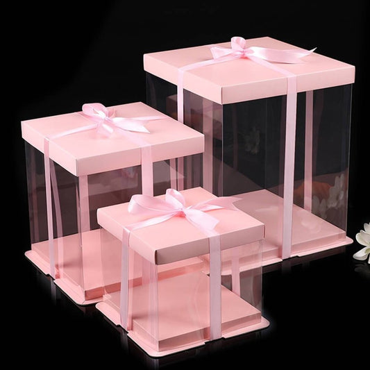 Bakewareind Pink Transparent Cake Box (Select Sizes) - Bakewareindia