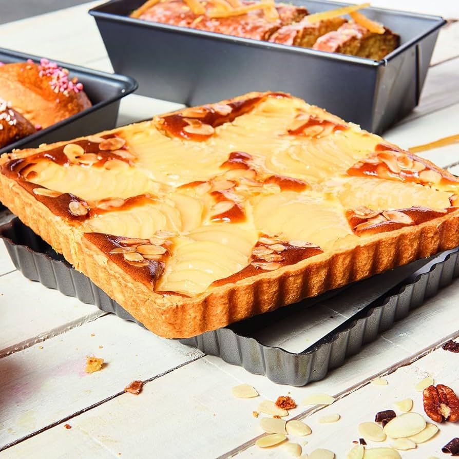 Bakewareind Square Tart Pan with Removable Bottom, Non-Stick Carbon Steel Quiche Pie Pan for Baking - Bakeware India