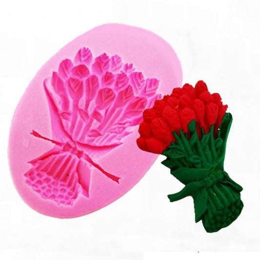 Bakewareind Tulip Rose Bouquet Silicone Mould Fondant Mould - Bakewareindia