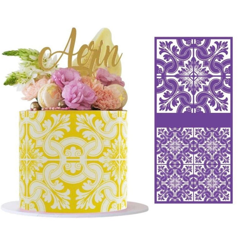 Bakewareind Two Design Mediterranean Tiles Cake Decorating Reusable Fabric Mesh Stencil - Bakewareindia