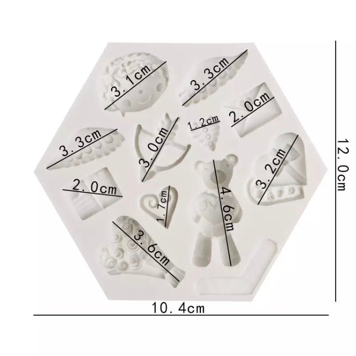 Bakewareind Valentine Teddy Bear Gift Roses Cupid Angel Fondant Silicone Mould - Bakewareindia