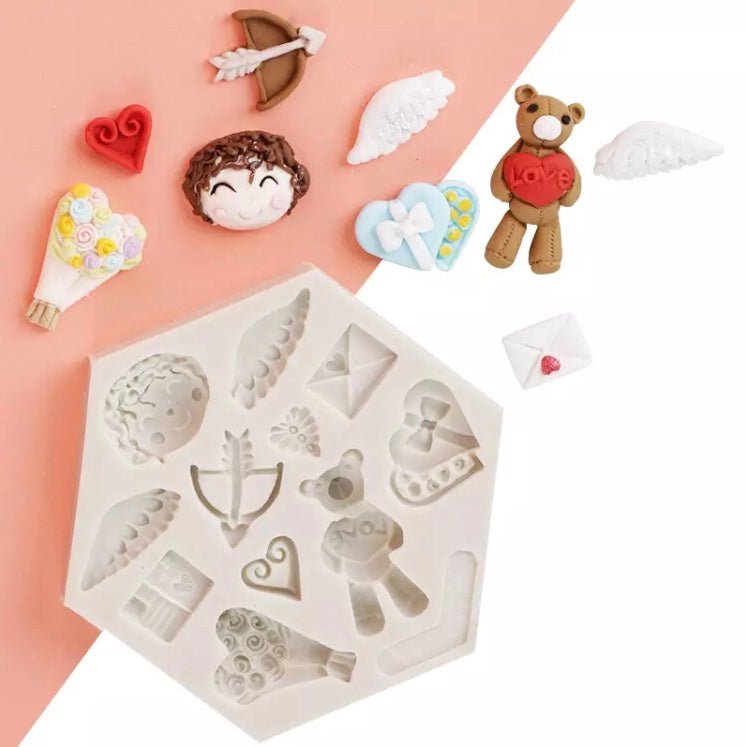 Bakewareind Valentine Teddy Bear Gift Roses Cupid Angel Fondant Silicone Mould - Bakewareindia