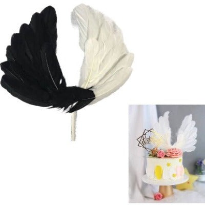 Bakewareind Wing Feather Cake Topper , Black and White - Bakewareindia
