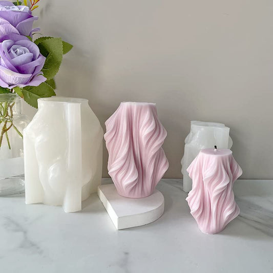 Lyba Moulds 3D Geometric Carved Wave Pillar Candle Silicone Mould - Bakewareindia